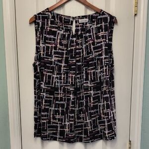 Calvin Klein Black Purple and White Sleeveless Blouse